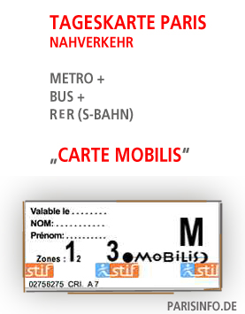 Tageskarte Paris Metro Busse RER S-Bahn Carte Mobilis