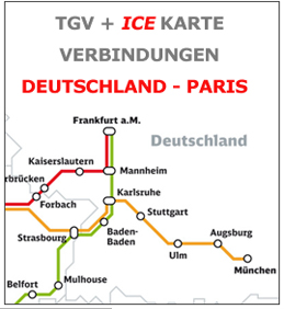 TGV LINIEN DEUTSCHLAND - PARIS KARTE / MAP / VERBINDUNGEN